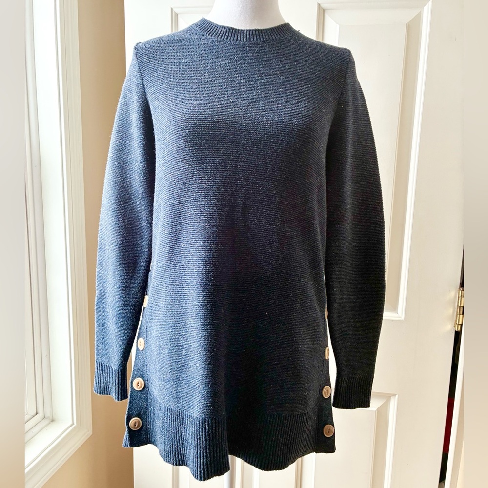 L.L. Bean Knit Tunic Sweater with Side Buttons Crewneck Navy Blue Size XS